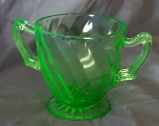 Anchor Hocking Green Uranium Vaseline Depression Glass Spiral Sugar Bowl