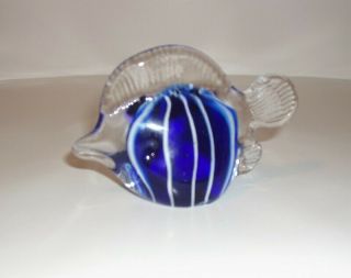 Hand Blown Art Glass Angel Fish Paperweight 3” Tall Cobalt Blue Figurine