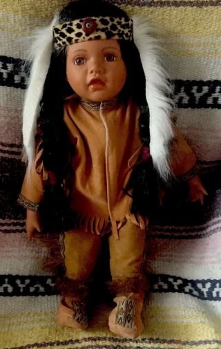 15 Inch Porcelain Native American Indian Doll.  In Usa