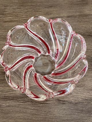 Mikasa Crystal Peppermint Swirl Candy Dish Red & Clear Glass Classy Holiday
