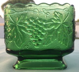 Vintage Anchor Hocking Green Square Footed Grapes & Leaves Pattern Planter Bowl