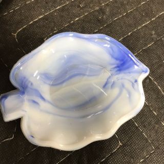 Vintage Akro Agate Leaf Ashtray Blue Swirl