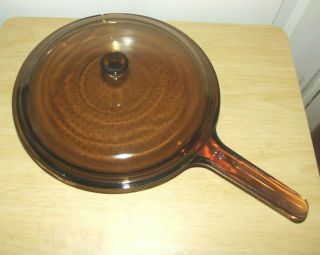 Corning Ware U.  S.  A.  Visions Amber Glass 10 " Waffle Bottom Skillet Pan W/ Lid