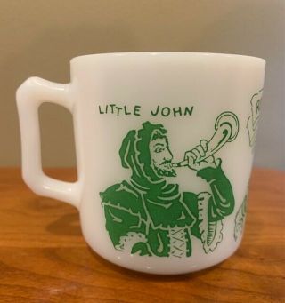 Vintage HAZEL ATLAS Milk Glass Mug - ROBIN HOOD Friar Tuck LITTLE JOHN 3