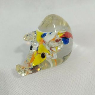 Vintage Art Glass Pig Paperweight Hand Blown Colorful Marble Swirl Center