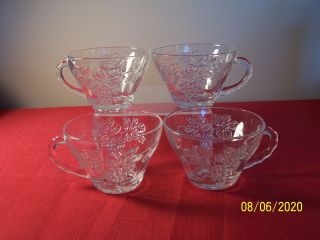 Set Of 4 Anchor Hocking Clear Glass Grape Cluster W/ Leaves Punch Cups