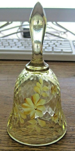 Vintage Bell Fenton Art Hand Painted Sign Yellow Lt Green White Flowers 6 1/2 "