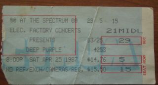 Vintage Concert Ticket Stub Deep Purple 1987 Spectrum Philly