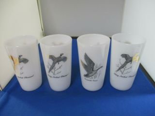 Set Of 4 Vintage Milk Glass Tumblers With Game Birds 3 - Pheasants,  1 - Goose