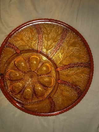 Indiana Glass,  Amber Tree of Life Deviled Egg Plate,  Relish Tray,  Vintage MCM 2