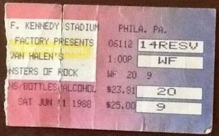 Vintage Concert Ticket Stub Van Halen 