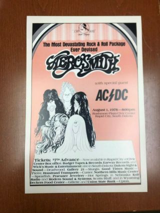 Aerosmith Ac/dc 1978 Rapid City South Dakota Cardstock Concert Poster 12 " X18 "