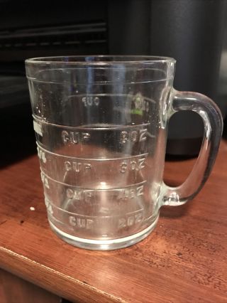 Vintage No Spout Clear Glass Anchor Hocking 8oz Measuring 1 Cup Mug Embossed