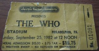 Vintage Concert Ticket Stub The Who 1982 Jfk Stadium Philadelphia