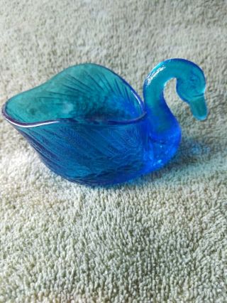 Small Vintage Aqua Blue Glass Open Salt Swan Trinket Candy Dish