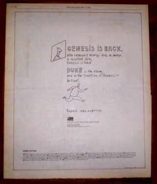 1980 Genesis " Duke " Album & Tour Trade Ad