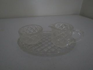 Vintage Crystal Cut Glass Sugar Bowl And Creamer Withtray