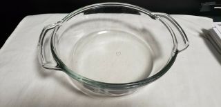 Vtg Anchor Hocking Ovenware Round Casserole Blue Hearts Clear Glass 1.  5 Qt