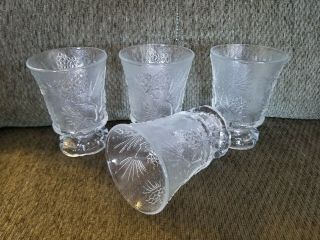 4 Vintage Indiana Tiara Glass Ponderosa Pine Cone Footed Juice Glasses