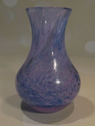 Pretty Little Caithness Glass Vase With Blue - Lilac Swirl - 9cm
