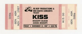 Kiss 1987 Jackson,  Ms Concert Ticket Crazy Nights Tour