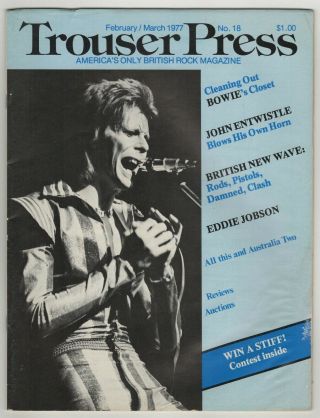 Trouser Press 18 Feb/march 1977 David Bowie Cover Sex Pistols Clash Damned Vg
