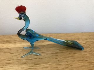 Vintage Hand Made Murano? Glass Animal Peacock,  Long Tailed Bird 4 "