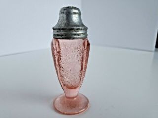 Vintage Pink Depression Glass Floral Poinsettia Single Shaker Jeannette Glass Co