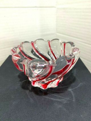 Mikasa Germany Red And Clear Peppermint Swirl Crystal Candy Bowl Dish 4 " Dia.