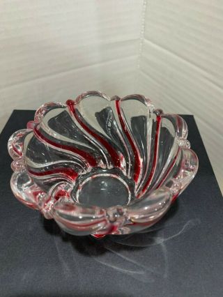Mikasa Germany Red And Clear Peppermint Swirl Crystal Candy Bowl Dish 4 