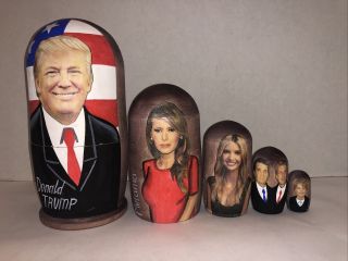 Donald Trump Family Nesting Dolls Wooden 5pc Us President Melania Ivanka Barron