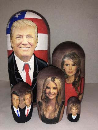 Donald Trump Family Nesting Dolls Wooden 5pc US President Melania Ivanka Barron 3