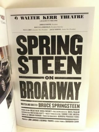 Springsteen On Broadway Playbill - November 2017 - Bruce Springsteen 2