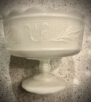 Vintage E O Brody Co Opaque Milk Glass Pedestal Fruit Bowl M 6000 Embossed Dish