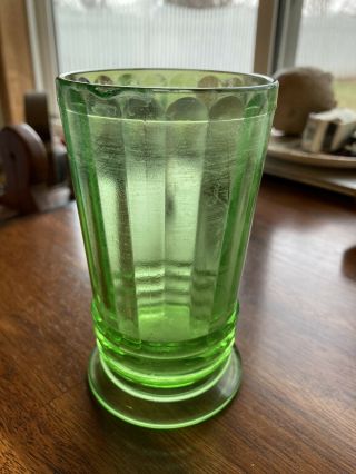 Green Depression Federal Glass Weighted Tumbler Vase Paneled Old 4.  75 "