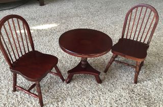 Wood Pedestal Table & Chairs Set For 18” Or Smaller Doll