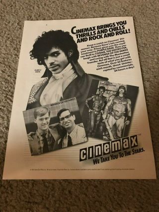 Vintage 1985 Cinemax Print Ad Photo Prince Purple Rain Concert 1980s Rare