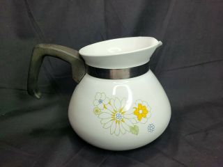 Vintage Corning Ware 6 Cup Stove Top Coffee Tea Pot Daisy Floral Bouquet P - 104