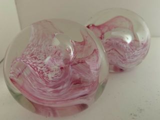 Caithness Scotland 2 Glass Moon Crystal Pink Swirl Small Paperweights