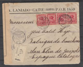 Egypt,  1916 Attractive Registered & Censored Cover From Ghuria To Spain