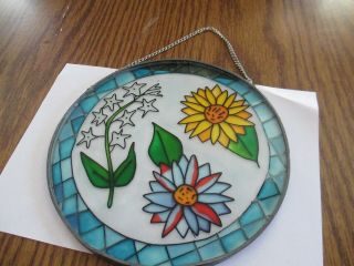 Hand Painted? Stained Glass And Lead - Flowers - Round Sun Catcher W/hanger