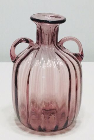 Vintage Amethyst Hand Blown Glass Double Handle Jug/vase Pretty 6.  5” Tall