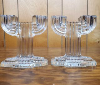 Vintage Anchor Hocking Queen Mary Clear Cactus Candle Sticks