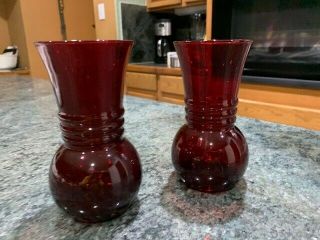 Anchor Hocking Ruby Red Vases Set Of 2 Perfect For Christmas
