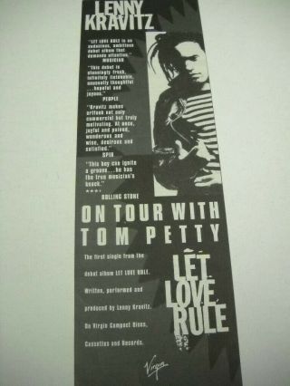 Lenny Kravitz On Tour With Tom Petty 1990 Music Biz Promo Advert