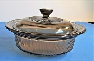 Corning Vision Ware V - 32 - B Amber Ribbed Covered Casserole With Pyrex Lid 1.  5 Qt