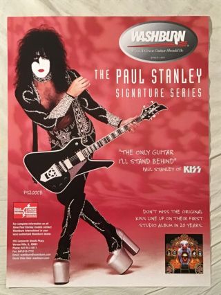 Paul Stanley 1999 Washburn Guitar Promo Poster Kiss Slightly Heavy