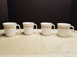 Vintage Set Of 4 Corelle Butterfly Gold Coffee/tea Cups Mugs