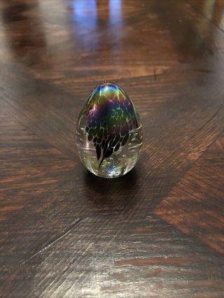 Vintage Msh 90 Mount St Helen Iridescent Art Glass Egg Shape Paperweight