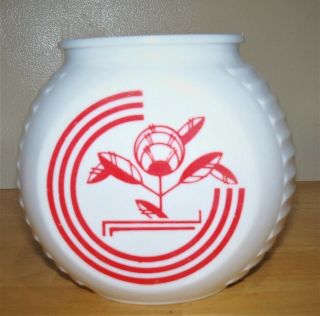 Vtg Anchor Hocking Fire King Art Deco Grease Jar - Red Circles/flower - No Lid